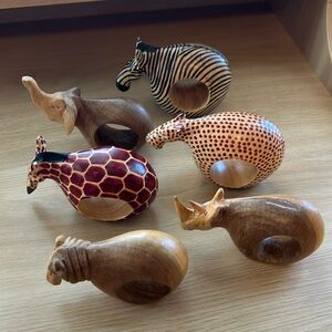 EUC Set of 6 African Animals Wood Napkin Rings Free Trade Safari